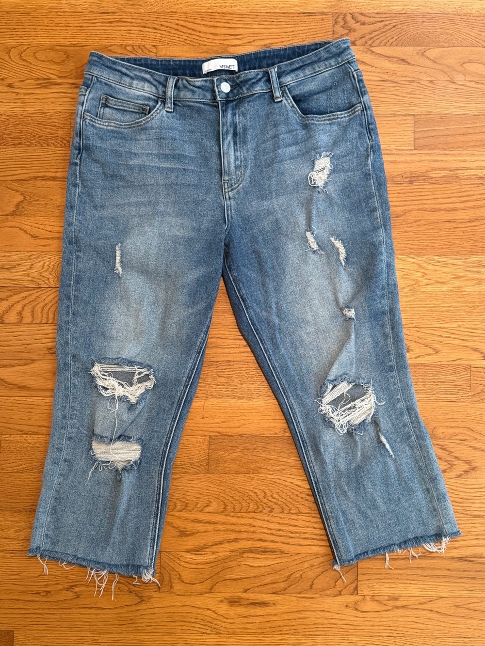 VERVET by Flying Monkey Distressed Cropped Straight Leg Jeans Size 31 Raw Hem